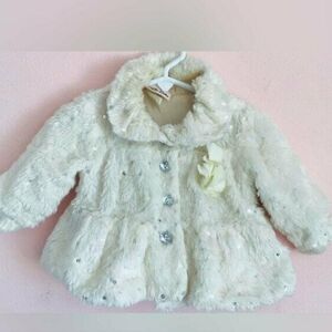 Little Lass Girls fur sequin dress holiday party jacket coat 3 3T